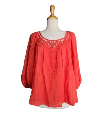 Max Studio London Crochet Tunic Ballon Sleeve Blouse Women's Size 2X Orange