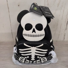 Loungefly Disney Mickey Mouse Glow Skeleton Mini Backpack New *Issue* Read