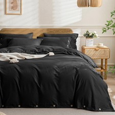 JELLYMONI Cotton Duvet Cover Cal King Size - Pure Black Comforter Cover with ...