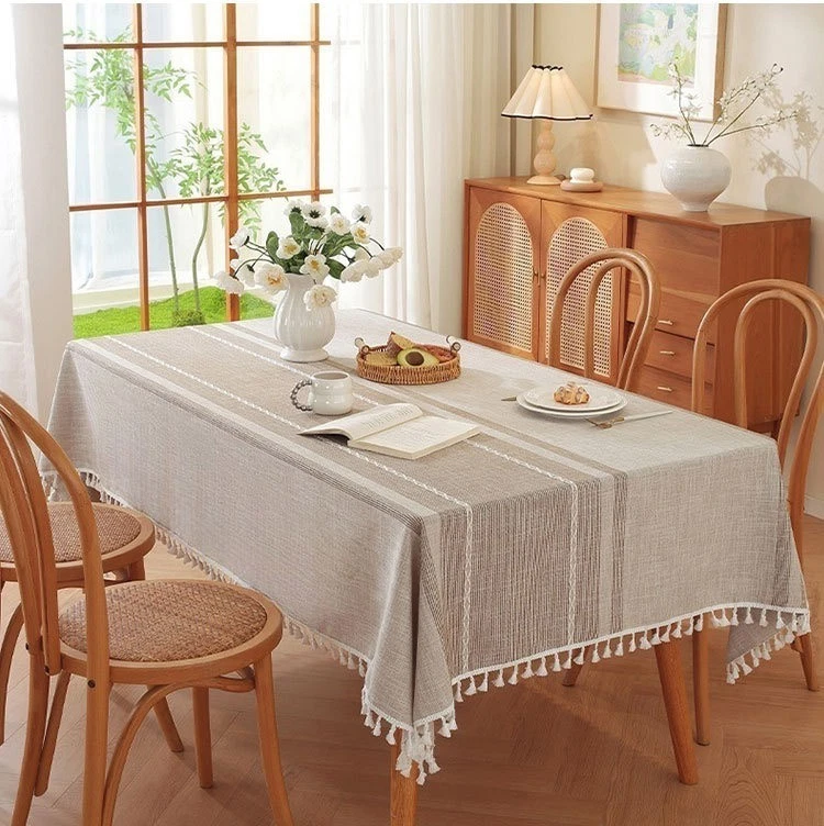 Nordic Striped Grey Brown Tablecloth Square Rectangular Dining Table Cover Gift - Image 4 of 4