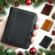 Vintage Leather Mens Slim Trifold Wallet RFID Blocking Credit Card Holder Wallet