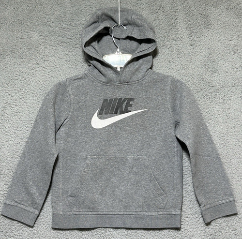 Nike Kids Grey Hoodie Pullover Logo Long Sleeve Sweatshirt Athletic Youth Small