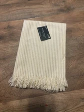 Robert Stanley Table Throw Fringe Tablecloth Cream Gold Metallic Stripe Square