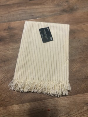 Robert Stanley Table Throw Fringe Tablecloth Cream Gold Metallic Stripe Square
