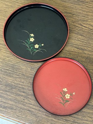 Vintage Japanese Lacquerware Trays Often Referred to As Marubon. Set of 2