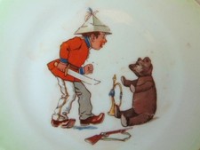 Antique Porcelain LITTLE BOY PLAYING SOLDIER With TEDDY BEAR Plate, GERMANY