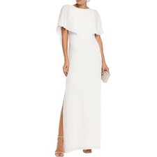HALSTON HERITAGE Cape Effect Draped Crepe Gown Maxi Dress White US 4 NWT