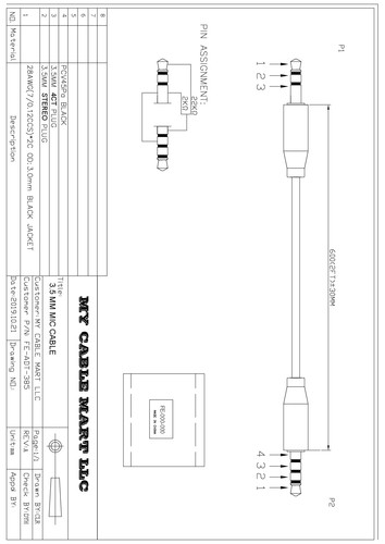 2ft 3.5mm TRS Male to 3.5mm TRRS Angled Male LINE LEVEL RECORDING Cable - 第 3/3 張圖片