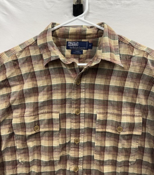Vintage Polo Ralph Lauren Cairn Shirt Men M Long-Sleeve Button Up Brown Plaid RL