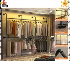 Industrial Pipe Clothing Rack, Reversible 9.85FT Clothes Hanger, Heavy Duty Garm