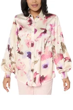 Dennis Basso Women's Printed Woven Top w/ Blouson Sleeves Orchid