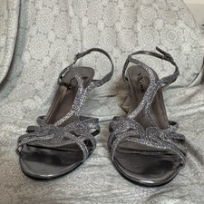 Touch of Nina silver glitter strappy stiletto heels open toe ankle strap 8.5