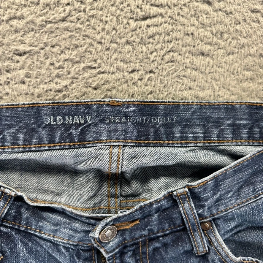 Old Navy Jeans Mens 32x34 Blue Straight Cotton Distressed Medium Wash Workwear - Image 3 of 4