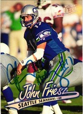 #24 JOHN FRIESZ Signed 1997 Ultra NFL Football Card SEAHAWKS AUTO