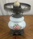 Acc Cast Co Milk Glass Hand Painted Roses GONE WITH THE WIND 3 Way Parlor Lamp