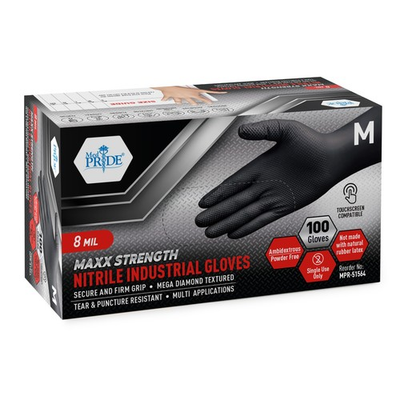 #ad #ad MED PRIDE 8 Mil Nitrile Gloves Heavy Duty Black Diamond Grip Mechanic 200 1000ct $91.75