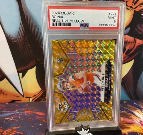 🔥2024 Panini Mosaic # 271 NFL Debut Reactive Yellow Prizm (RC) Bo Nix 🔥Psa 9