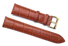 20mm Brown Crocodile Grain Leather Unisex Watch Band Strap Gold Tone Buckle