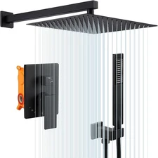 Black Concealed Bathroom Mixer Shower Set Square Rainfall Head Hand Spray  ☪