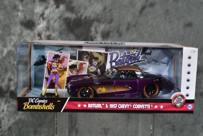 Jada DC Bombshells 1:24 1957 Chevy Corvette w Batgirl Die Cast Car FAST  Shipping