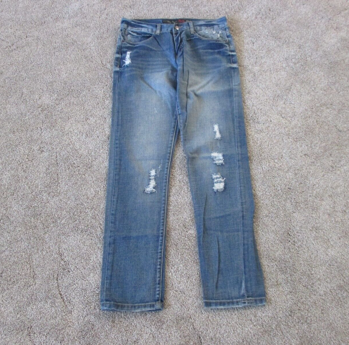Forever 21 Jeans Men's 30x32 Blue Distressed Ripped Slim Fit Zip Fly Denim,  VGC