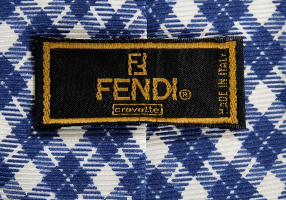 Corbata FENDI Cravatte azul real y blanco a cuadros de guinga Foto 4 de 4