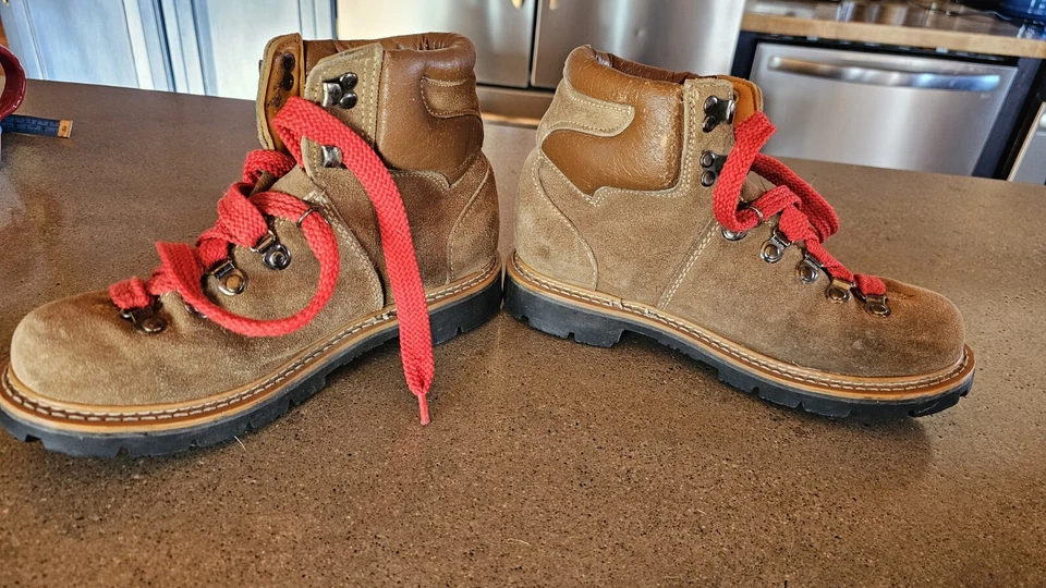 Botas de Senderismo Honchos De Colección Cuero Marrón Años 70 80 Cordones Rojos Para Mujer 5.5 Foto 3 de 4