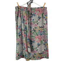 Vintage Handmade Sketched Floral Pockets Elastic Waist Skirt 36"