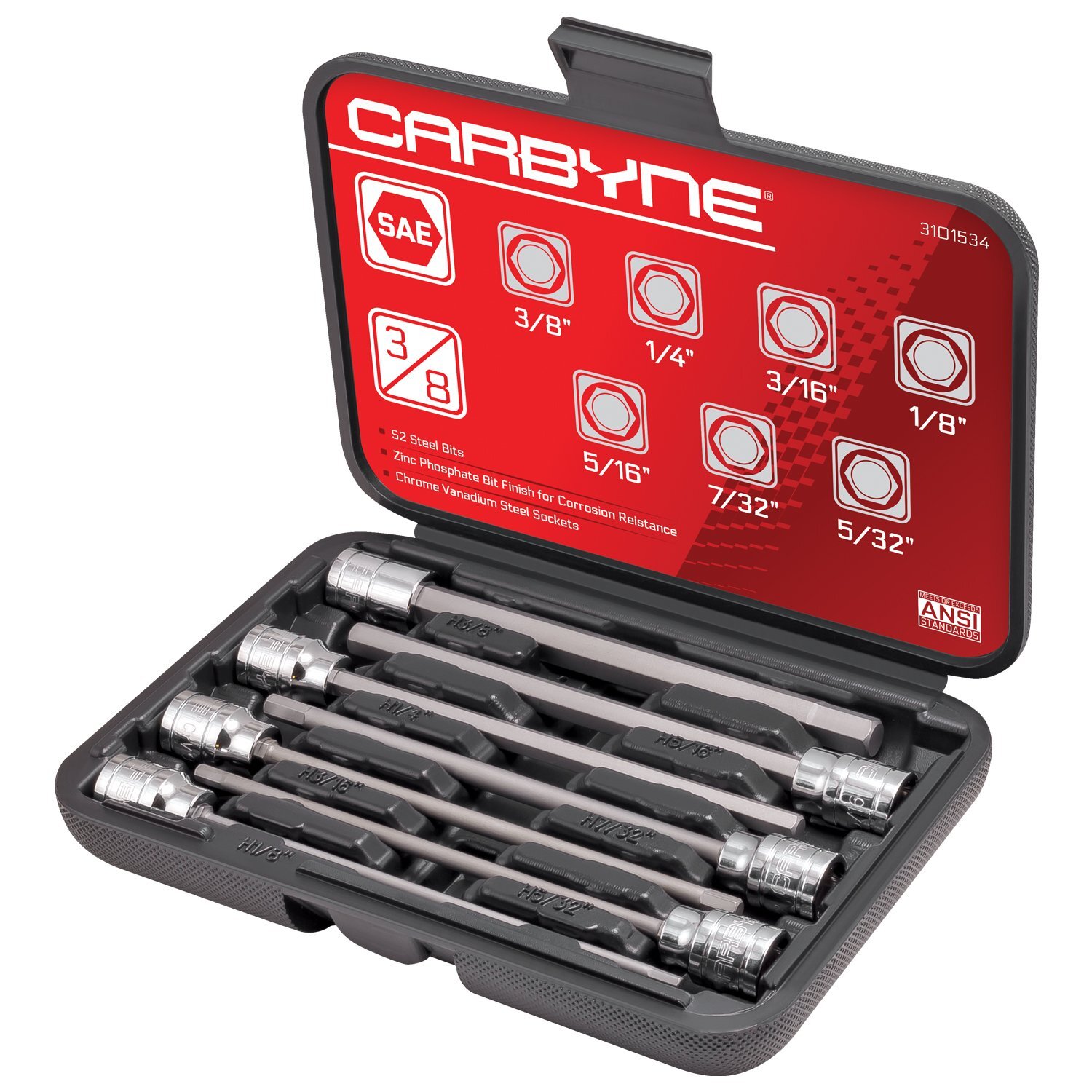 SAE Extra Long Hex (Allen) Bit Socket Set - 7 Pieces, (1/8 inch to 3/8 inch S...