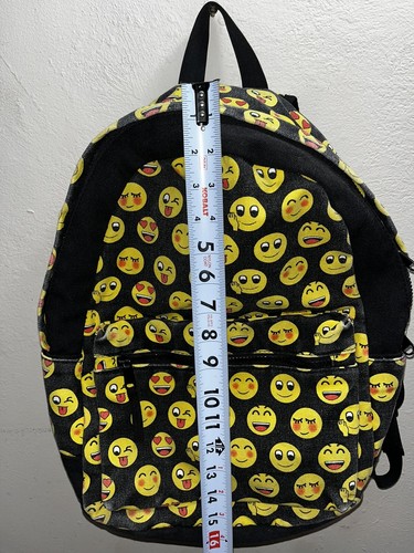 Emoji Backpack Yellow&Black Canvas Material Zippers 4Pockets Adjustable Straps - Picture 8 of 8