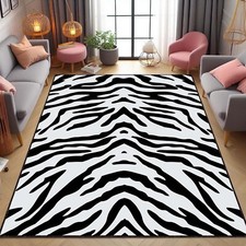 Zebra Print Rug Black White Carpet Animal Pattern Mat Modern Home Decorfloor