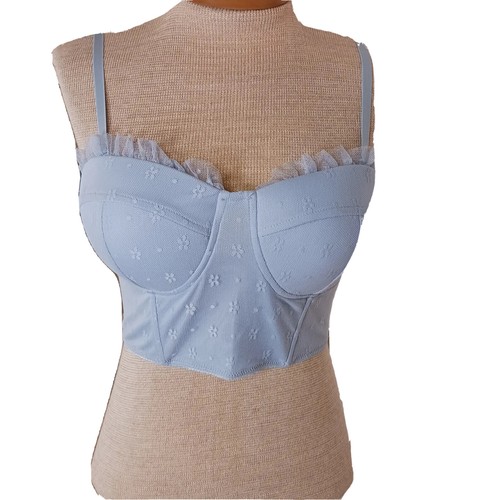 Medium Corset Style Crop Top Pastel Blue Push Up Lace Y2K Vibes NWOT - Picture 2 of 12