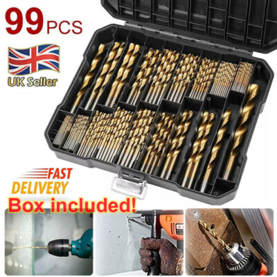 99Pcs Titanium Coated HSS Drill Bit Set 1.5-10mm for Wood Metal Kit ...