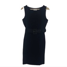 Calvin Klein Belted Sheath Dress Sleeveless Black Sz 4