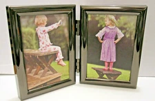 Black Hinged Double Metal 2.5X3.5 Picture photo Frame Tabletop or Wall Hang NEW
