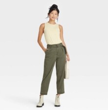 Womens Stretch Denim Belted Ankle Pants Green - A New Day Size 4 