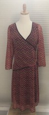 SIGRID OLSEN Retro Chevron Print Faux Wrap Dress Pink Brown Multi Boho 10