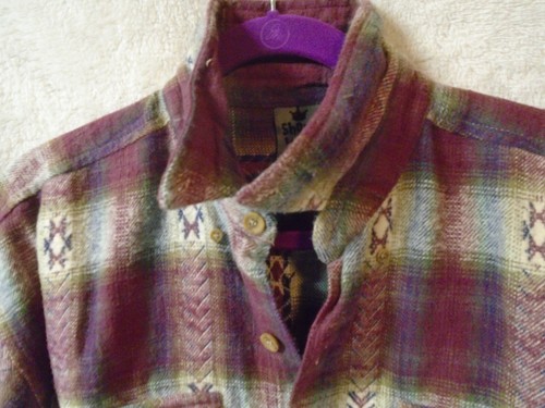 Short Wave Button Down Shirt Flannel Adult Large Mens Maroon, Ivory Plaid + - Picture 10 of 10