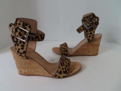 Gianvito Rossi Brown Pony Hair Leopard Print Open Toe Cork Wedges/Shoes 39/9