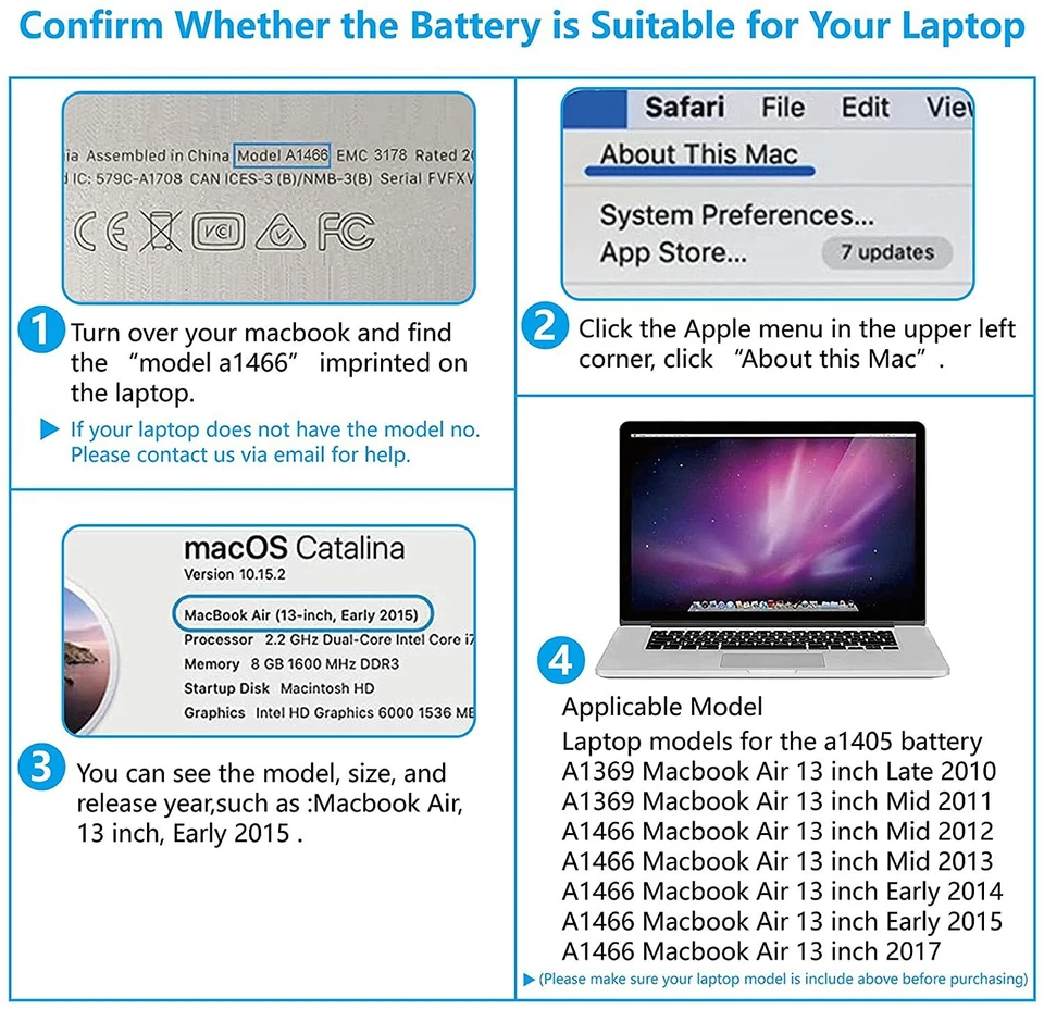 Battery For Macbook Air 13" A1369 2011 A1466 2012, 2013-2017 A1405 A1496 - image 2 of 4