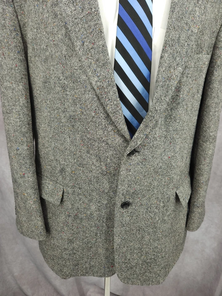 Blazer Barrington Tweed Para Hombres 46L Gris Lana Deportes Abrigo Chaqueta 2 Botones Ventilación Foto 2 de 4