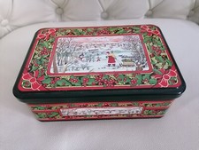 Boîte métal alimentaire ancienne paysage des fêtes Père Noël + Bonhomme de neige