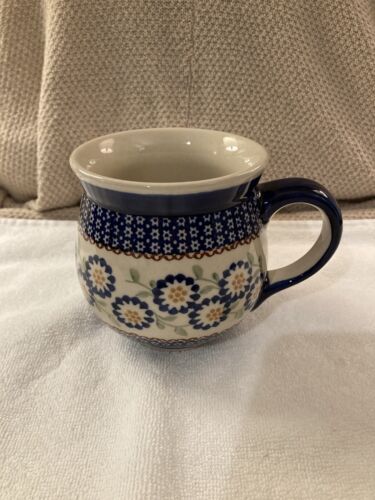 Polish Pottery Manufaktura Boleslawiec Hand Painted Flower Mug Potbelly Cup
