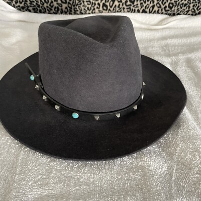NWT THE KOOPLES Wool & Leather Cow Black Hat Womens SZ 55  display picture 2