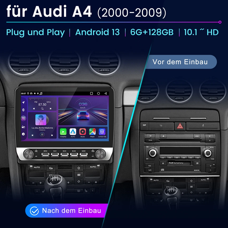 Android13 Carplay Autoradio Für Audi A4 S4 RS4 00-2009 GPS Nav WIFI BT DAB+ 128G - Bild 2 von 4
