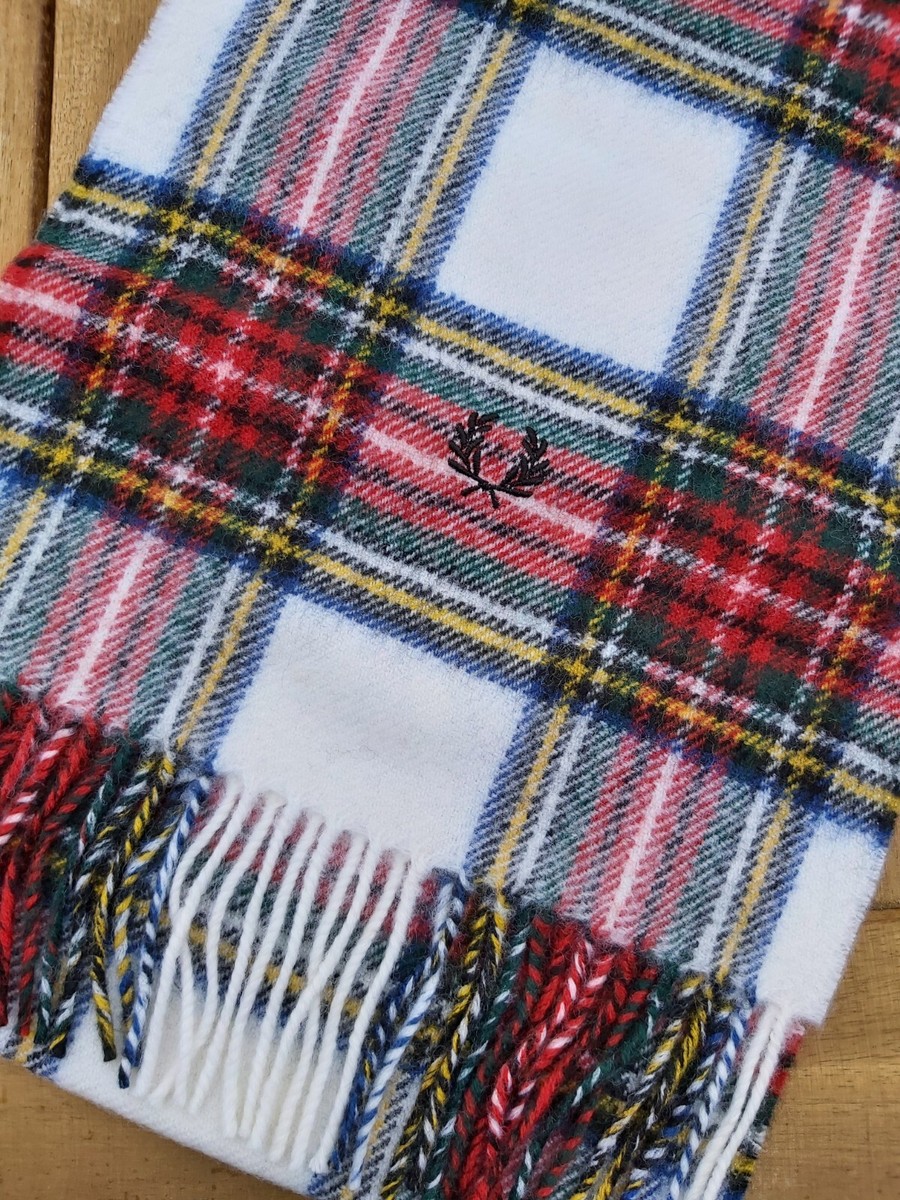 小物 Fred Perry Brushed Wool Tartan Scarf Genuine FRED PERRY 100% Wool Snow White Stewart Tartan SCARF