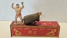 Vintage Charbens Lead Circus Strongman Figure on Wooden Circus Stage