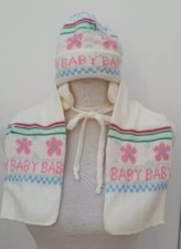 Adams Girls Hat Scarf Set One Size Cream Pink Blue Floral Beanie Casual Kids