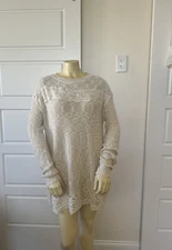 DAVI & DANI IWOMENS SWEATER VORY OPEN KNIT LACE PULLOVER TUNIC LARGE