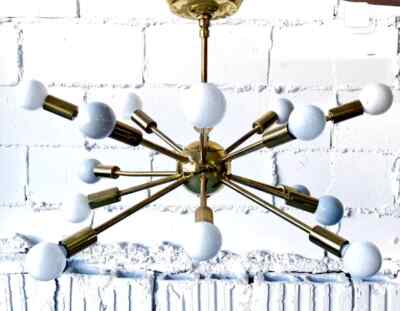 Mid Century Design 16 Arms Brass Chandelier Sputnik Ceiling Light Handmade Light